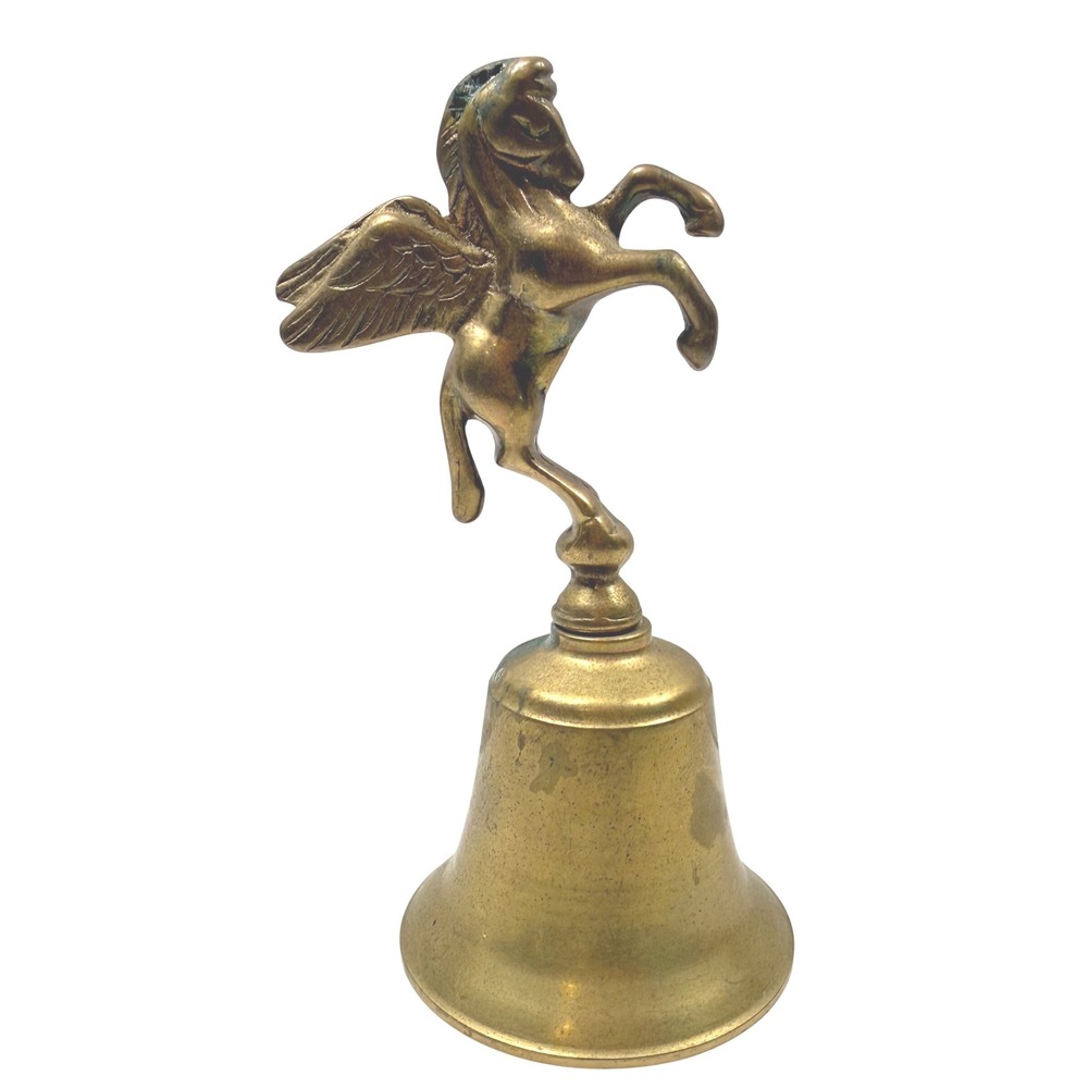 SOLID BRASS Pegasus Hand Bell Winged Horse Mythical Creature Figurine 5.5" VTG